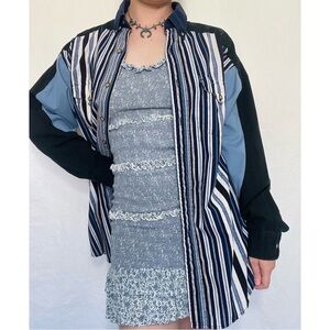 Panhandle Slim | 90s Vintage Western Blue & Black Striped Button Down Shirt